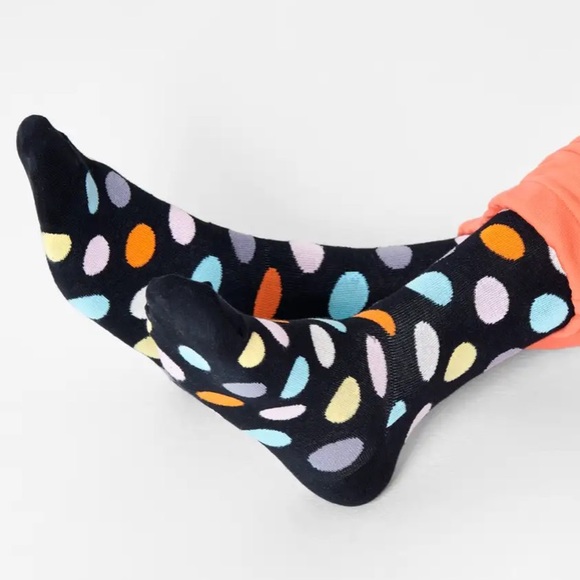 Happy Sock Big Dot Black Multicolor Socks NWT Polka Dot - Picture 2 of 10